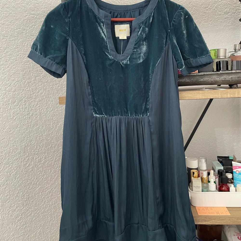 Anthropologie Maeve teal silky Dress